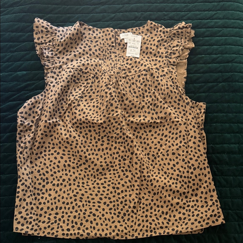 J. Crew Women's Tan and Black Polka Dot Blouse